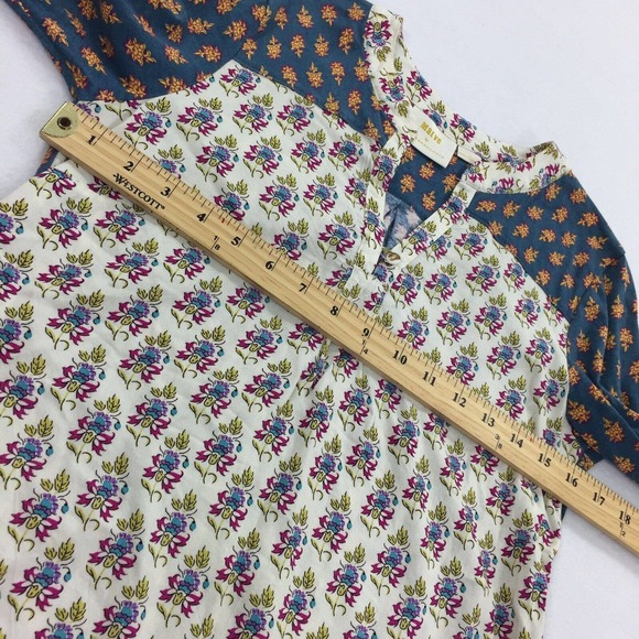 Anthropologie Maeve Floral Damask Print Top Size Extra Small Cream Blue Boho XS - Picture 5 of 6
